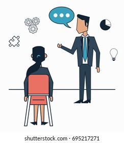 white background with strategy business meeting between businessman and businesswoman