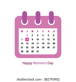 White background with text and a calendar for women's day