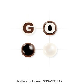 White background with text and four stones for GO game