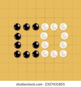 White background with text and four stones for GO game