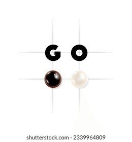 White background with text and four stones for GO game