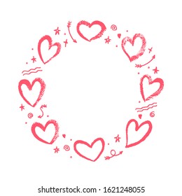 White background for text with hand drawn red hearts, stars and arrows. Vector illustration. For decoration Valentine's day. For greeting card, banners, web, decoration of the storefront, printing.