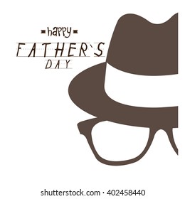 White background with text, a hat and glasses for father's day celebrations