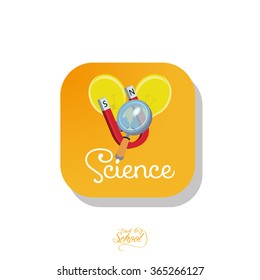 White background with text and isolated school supplies