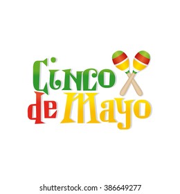 White background with text and maracas for cinco de mayo celebrations