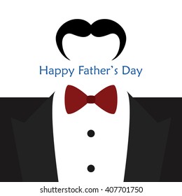 White background with text, men's clothes and a mustache icon