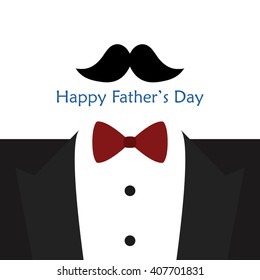 White background with text, men's clothes and a mustache icon