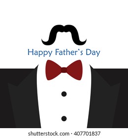 White background with text, men's clothes and a mustache icon