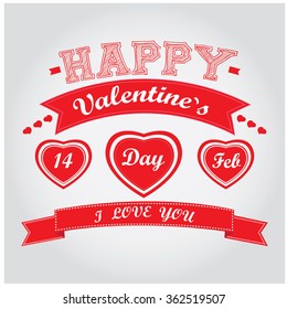 White background with text, a ribbon and hearts for valentine's day