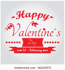 White background with text, a ribbon and hearts for valentine's day