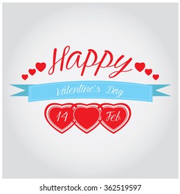 White background with text, a ribbon and hearts for valentine's day