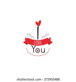 White background with text and a ribbon for valentine's day