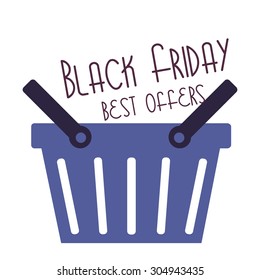 White background with text and a shopping basket. Vector illustration
