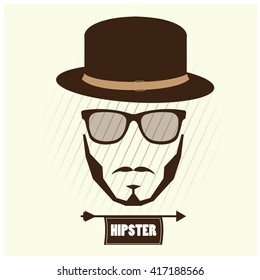 White background with text and some hipster icons like glasses, a hat, a beard and a mustache