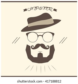 White background with text and some hipster icons like a hat, glasses, beard and a mustache
