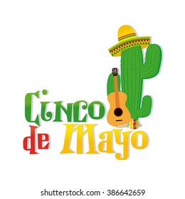 White background with text and traditional elements for cinco de mayo celebrations