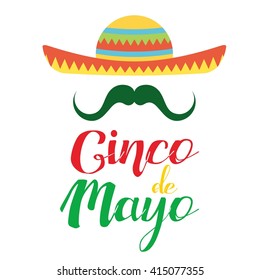 White background with text and traditional elements for cinco de mayo celebrations