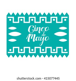 White background with text and traditional elements for cinco de mayo celebrations