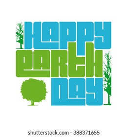 White background with text and trees for earth day