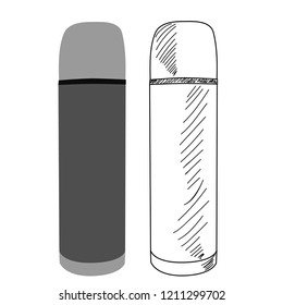 white background, thermos for drinks, sketch