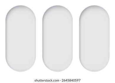 Weißer Hintergrund mit drei von 3D-Kapsel Form Rahmen Papier geschnitten Stil Grafik-Illustration haben Leerraum. 