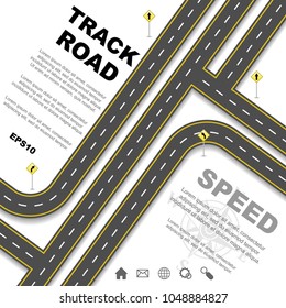 White background with three gray roads and sample text