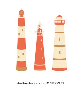 white background with three vector lighthouses for your design