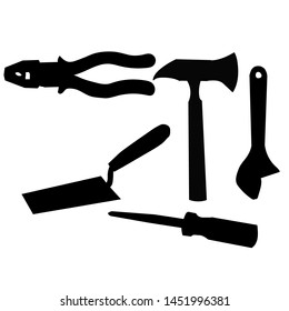 a white background, tool silhouettes set