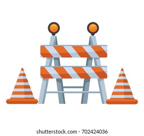 white background with traffic barrier with cones