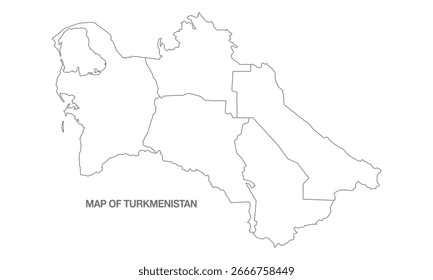 White background of Turkmenistan map with line art design, perfect for educational, geographic, and creative projects.