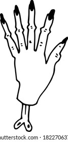 White background.  For typography, postcards, stickers, posters and printing.  Design element, graphic design.  Simple single icon.  Cartoon style.  Halloween and horror.  Severed female hand.