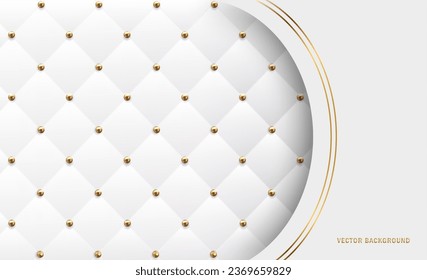 White background. White upholstery leather texture background with beads. Luxury quilted pattern vector.