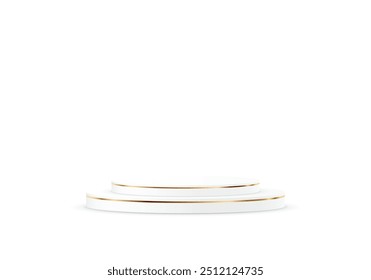 Vetor de fundo branco 3d com pódio branco e dourado. 3D sala de estúdio abstrato com pódio pedestal. Espaço para a venda de produtos no site. Ilustração vetorial.