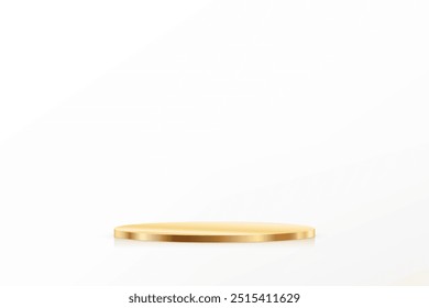 White background vector 3d with gold podium. 3D abstract studio room with pedestal podium. Space for selling products on the website. Product display background. Vector illustration.