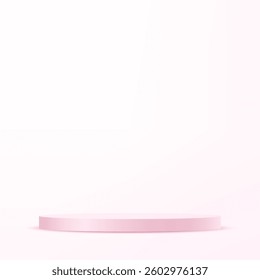 White background vector 3d with pink podium space for selling products background. Empty orange studio room background. Vector illustration.
