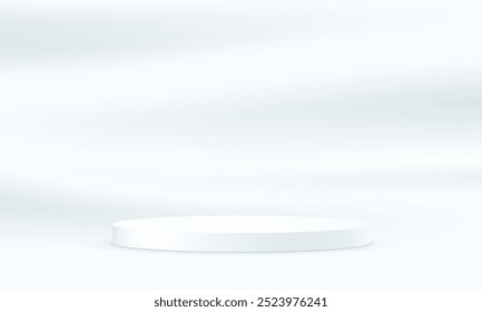 White background vector 3d with podium. White soft satin smooth fabric background. Space for selling products on the website. Vector illustration.