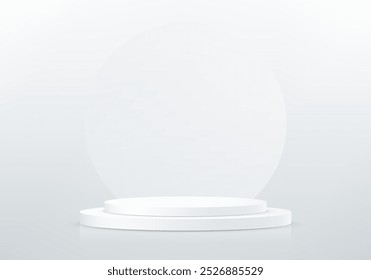 Vetor de fundo branco 3d com pódio. Moderna maquete de exposição de produtos para Showroom Showcase. Ilustração vetorial.