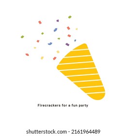 White background vector objects with cute hand-drawn party firecrackers