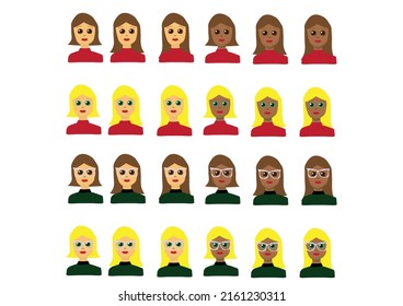 White background with vector set of female, business women.