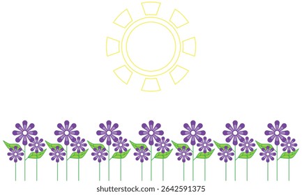 white background vector with sun and purple flowers on garden theme in summer
