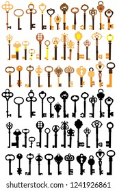 white background, vintage key, set, collection