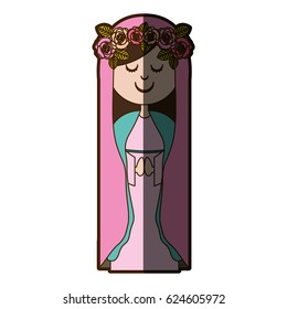 white background of virgin with crown of roses and pink mantle vector illustration