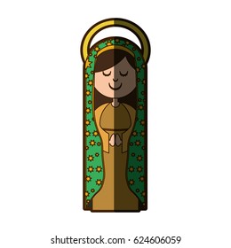 white background of virgin of guadalupe with aura with half shadow vector illustration