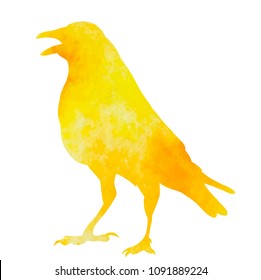  white background, watercolor silhouette bird, crow