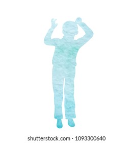 white background, watercolor silhouette boy jumping