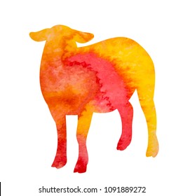 white background, watercolor silhouette of a lamb