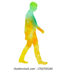 white background, watercolor silhouette of a man walking