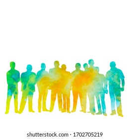 white background, watercolor silhouette people, crowd