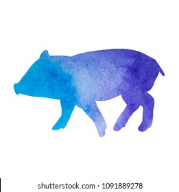 white background, watercolor silhouette pig