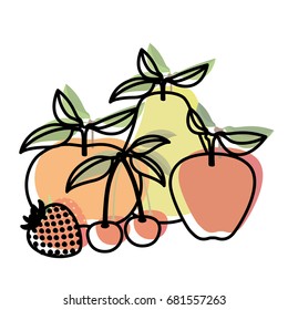 white background with watercolor silhouette set of tropical fruits vector illustration